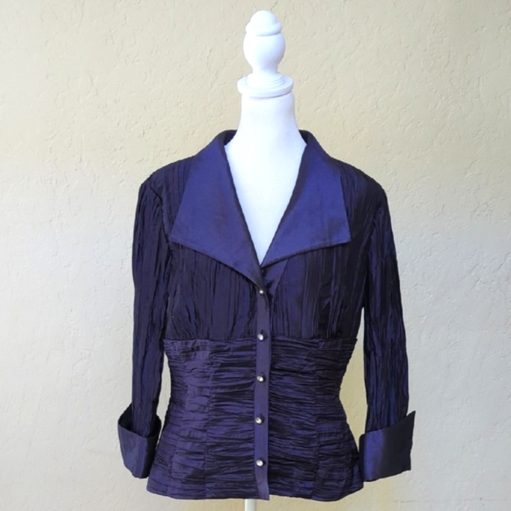 Vintage Jackie Jon Purple Crinkle Tafetta Formal Button Down Blouse Size 10